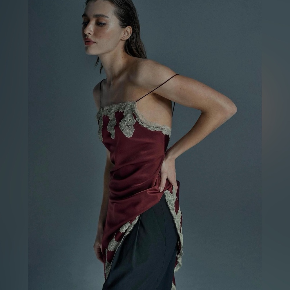 ZARA ~ Satin Lace asymmetric Slip Dress - Picture 9 of 13